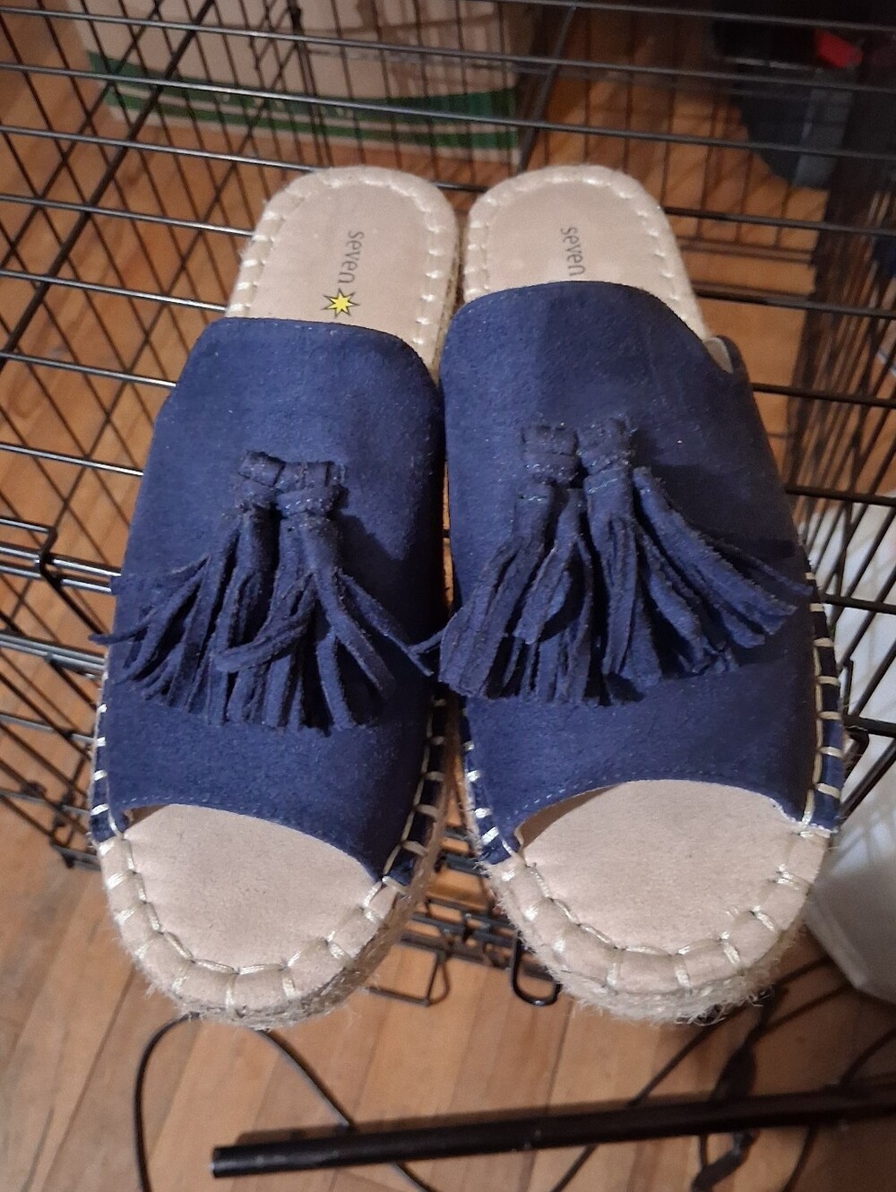 Seven Dials Navy Suede Tassel Espadrille Mules